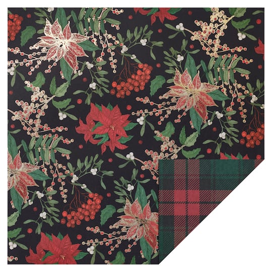 Poinsettia Plaid Double-Sided Cardstock Paper by Recollections&#x2122;, 12&#x22; x 12&#x22;